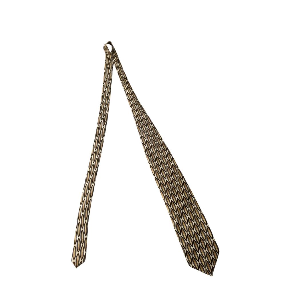 Bergamo New York 100% Silk Tie yellow brown blue abstract geometric motif FLAW